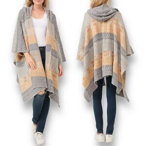 RAJ L.A Women’s Hailey Hooded Poncho Ruana in Grey Ash/Tan Color Combo OS
